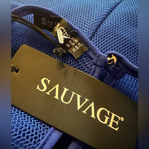 Sauvage airtech fabric mesh fish like net fabric puff sleeve dress size 48 - Picture 12 of 12